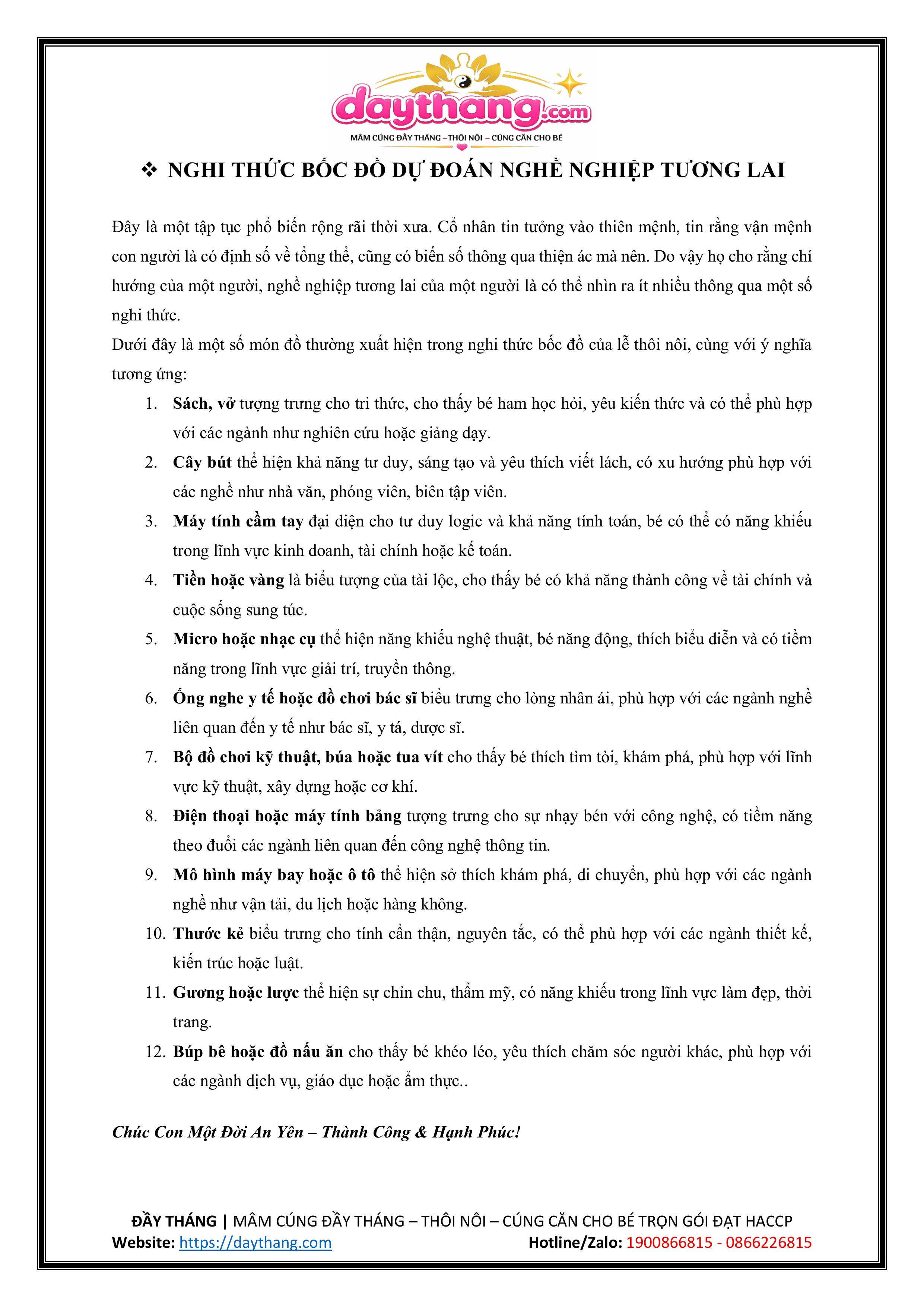 Bốc đồ thôi nôi cho bé – ý nghĩa từng món