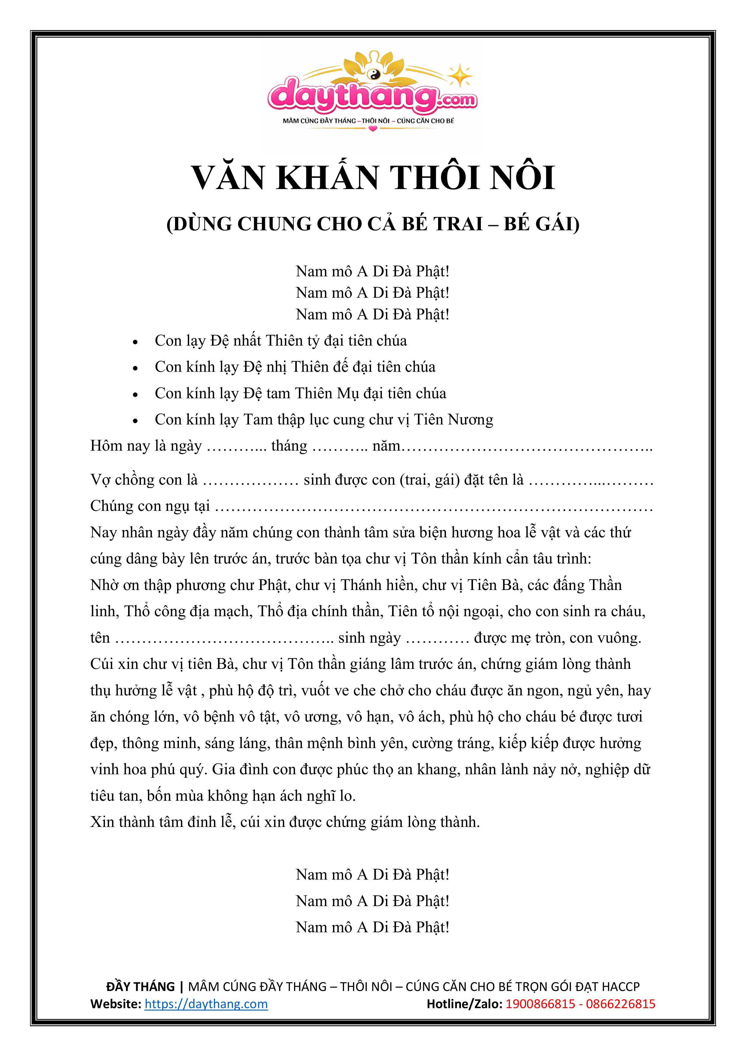 Văn khấn thôi nôi cho bé chuẩn nhất