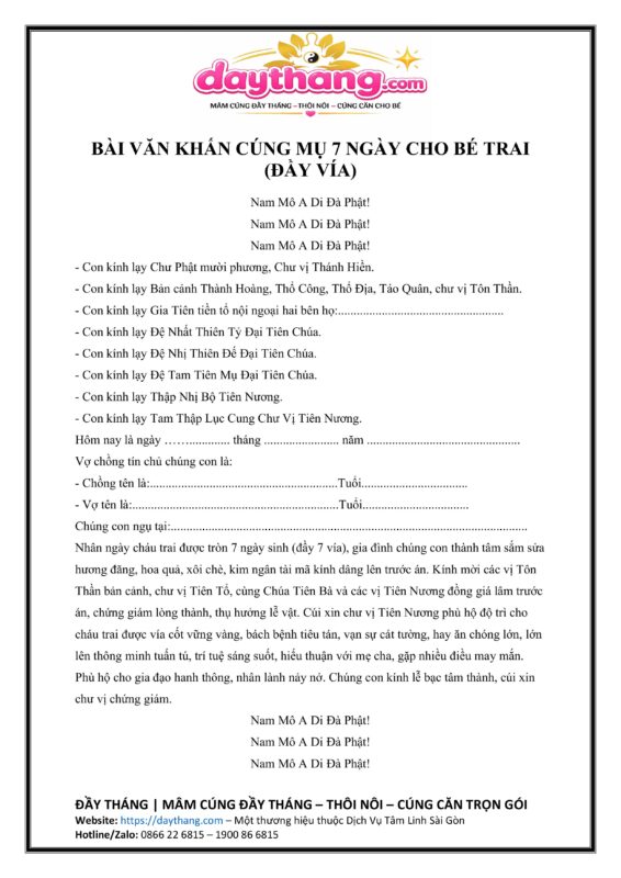van khấn cúng mụ đầy vía 7 ngày